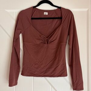 Wilfred Aritzia Brown Rusty Tie Front Long Sleeve Top Size M Fitted